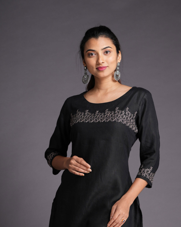Black linen kurthi with embroidery